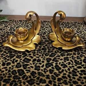 Freeman McFarlin California pottery gold Baroque candlestick Holders